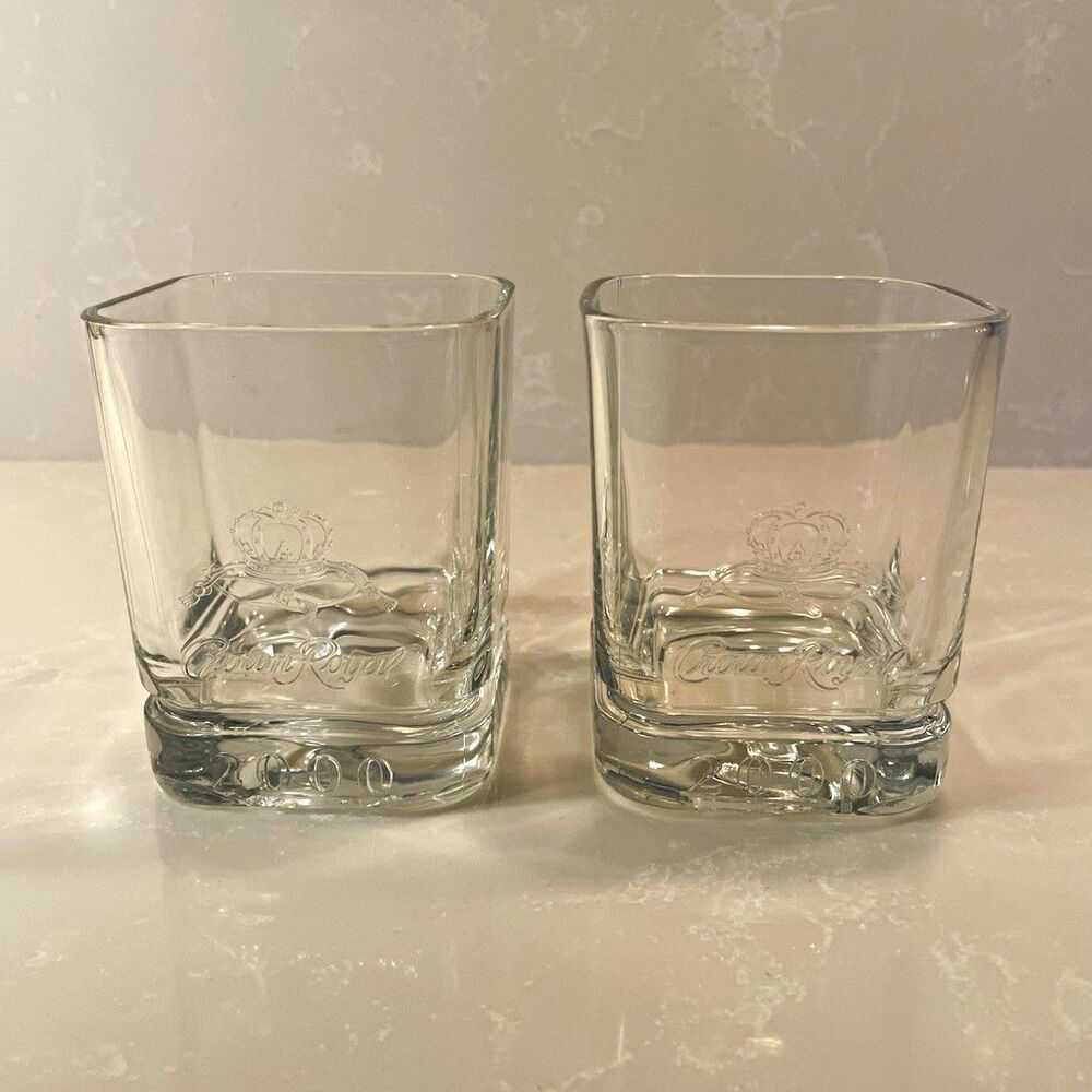 Vintage Crown Royal 2000 Original Clear Etched Rocks Glass Tumblers